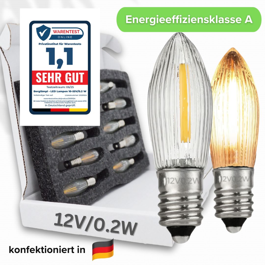 12V/0,2W LED Spitzkerzen für 20 Brennstellen
