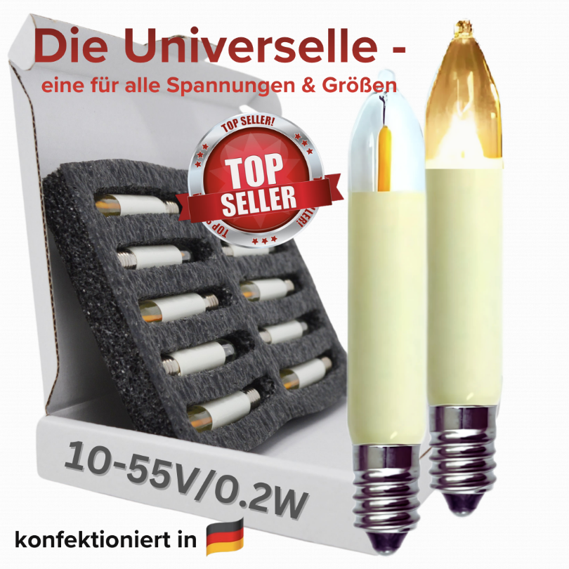 10 LED - Filament | 0,2W 10–55V | warmweiß | Ersatz für 3W Glühlampen
